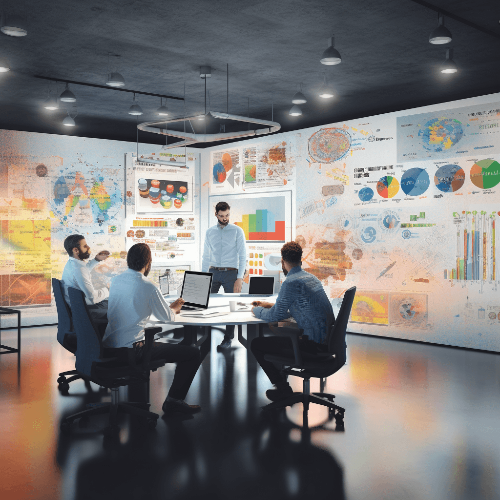 Office team creating an SEO strategy in a conference room