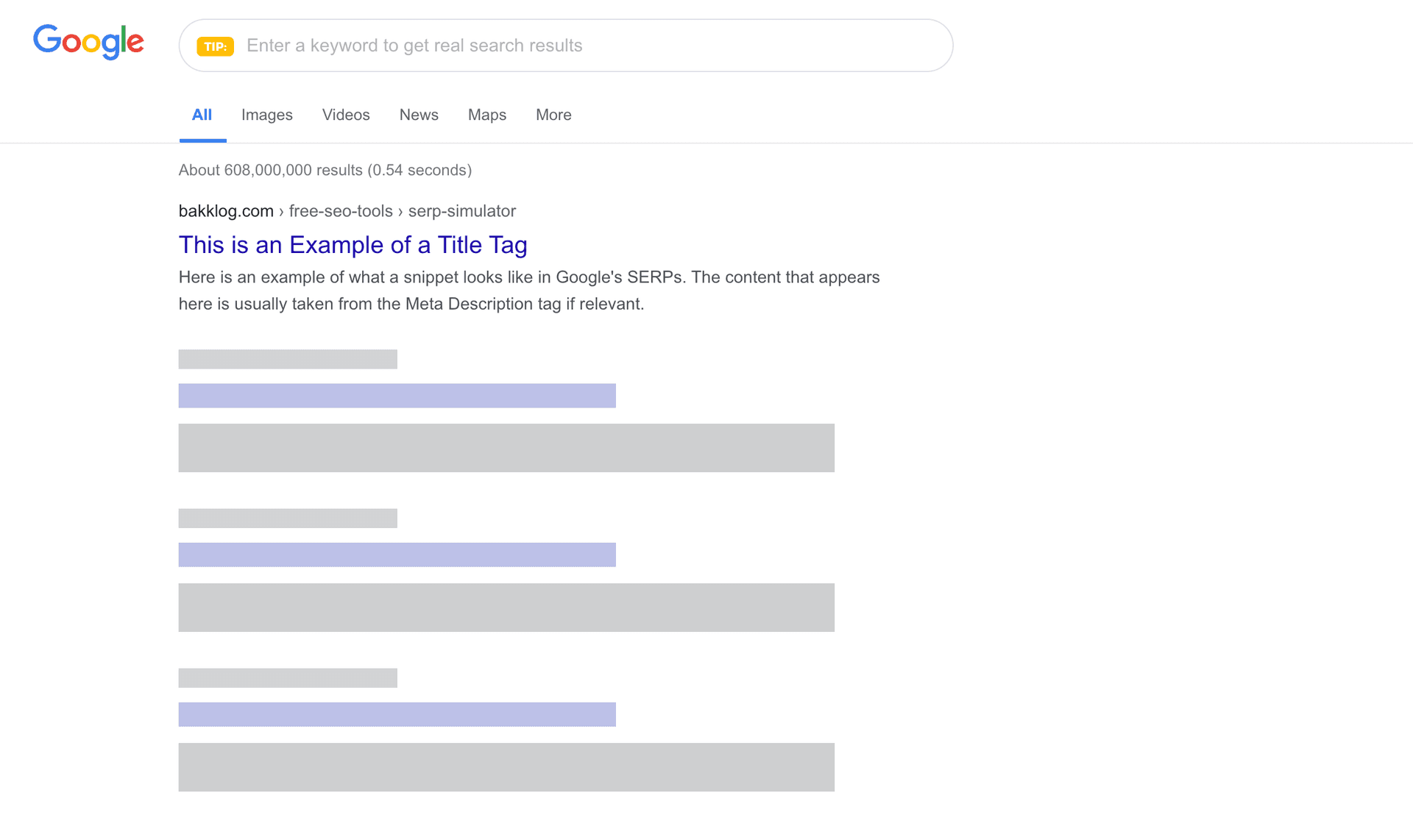 Google SERP preview of the meta title and description