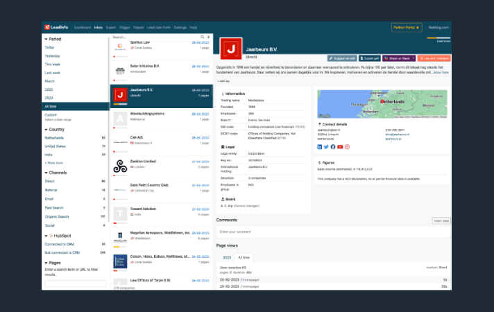 Leadinfo dashboard showing identified B2B visitors