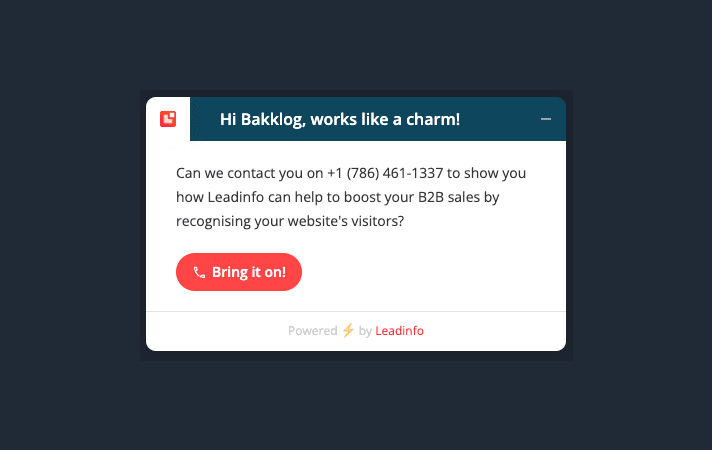 Example of the Leadinfo leadgen popup