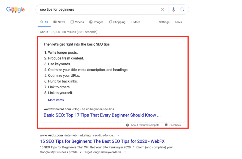 Featured snippets