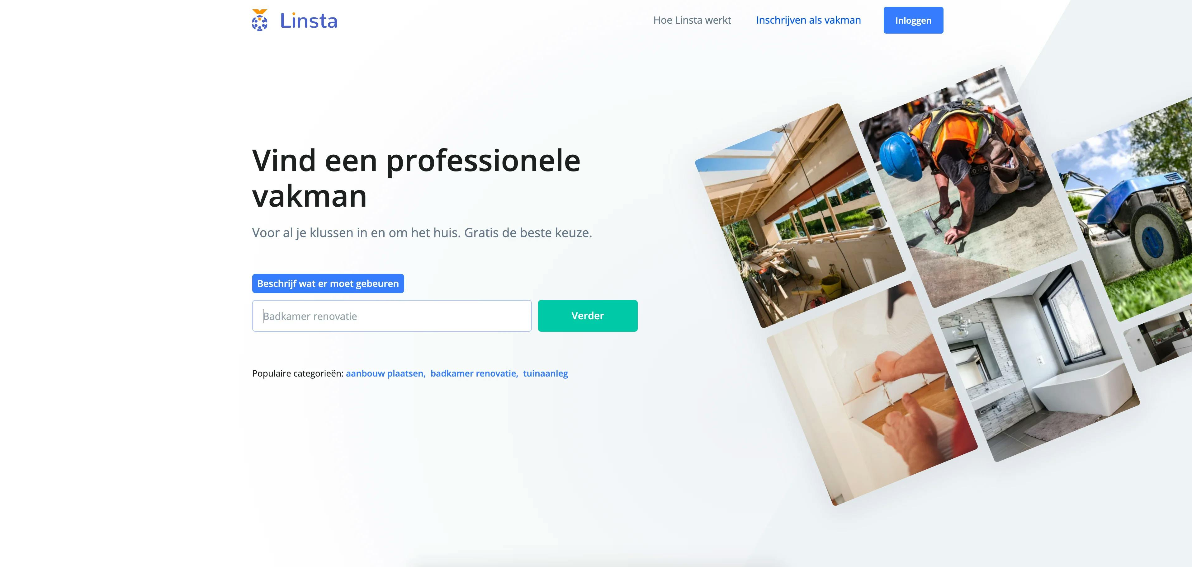 Screenshot of the custom built Linsta.nl website